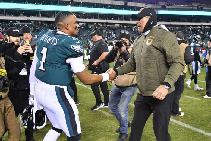 Jalen Hurts and the Philadelphia Eagles will face off with Ron Rivera's Washington Commanders in Week 4. (USA Today)